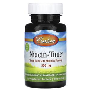 Добавка Carlson Niacin-Time 500 мг, 50 вегетарианских таблеток
