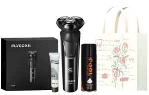 FS903 Роторная электробритва для всего тела, моющаяся, бритва, быстрая зарядка, для сухого и влажного бритья FLYCO, fs903 черный bear box+nose hair trimmer+foam+storage bag