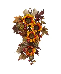 24-Дюймовая каплевидная фигурка с подсолнухом и ягодами Nearly Natural, yellow