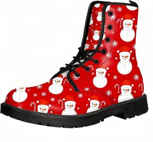 Женские короткие ботинки с принтом на шнуровке, с широким каблуком, боевые ботильоны для девушек и женщин, осенние и зимние, с рисунком роз, черепов, бабочек и мультяшных узоров Maimeili, Snowman Red