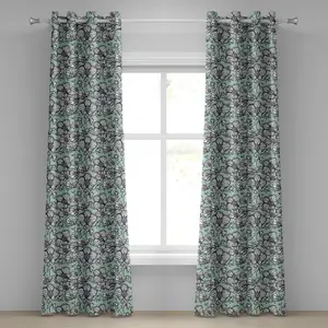 Шторы на люверсах ABAKUHAUS с цветочным рисунком, дикие орхидеи - экзотические весенние цветы - женственная тема, нарисованные вручную растения, декоративные двухпанельные шторы, 280 см x 175 см, мятно-зеленый, темно-синий, белый Abakuhaus