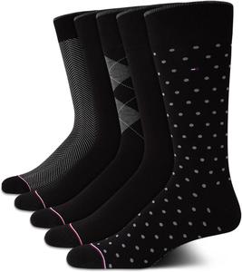 Мужские носки Tommy Hilfiger под повседневную одежду - 5 пар легких, комфортных, с узором, носков для мужчин - длинные рабочие носки (размер 7-12), Black Multi