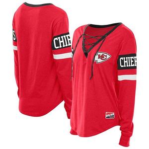 Женская красная футболка Kansas City Chiefs plus size с длинными рукавами и шнуровкой New Era