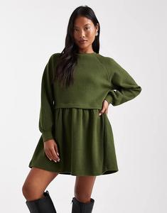 Платье Miss Selfridge Petite из супермягкой ткани с начесом оливкового цвета