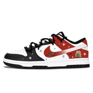 Nike Dunk Black White, Bear Gift Snow Fun Abrasion Resistant Low top Skateboard Shoes Women's Red