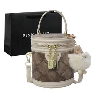 PINK·LAND Женская сумка через плечо с одним ремнем, White & Khaki with White Pompom Charm