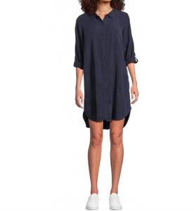 Женское платье-рубашка с длинным рукавом и подворотом, ярко-синего цвета Mod-O-Doc, Vibrant Navy