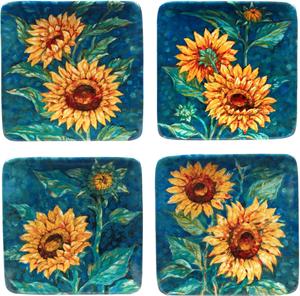 Certified International Golden Sunflowers тарелки для канапе/ланча 15 см, набор 4 шт, мультиколор
