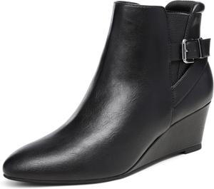 Женские ботильоны на танкетке DREAM PAIRS, осенние низкие ботинки с короткой посадкой, Black/Pu