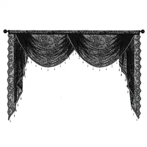 Штора в стиле кафе в деревенском стиле, ламбрекен с кружевной цветочной вышивкой, водопадный ламбрекен, черный, 100x105 см Qugou GmbH