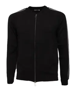 Хлопковый свитер на молнии серого цвета Paolo Pecora, черный