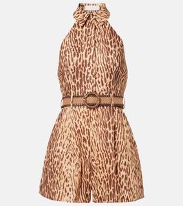 Льняной комбинезон с принтом Zimmermann, Tan Leopard