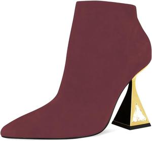 Женские ботильоны XYD с зауженным носком, модным расклешенным каблуком, кристаллами, боковой молнией, высокими устойчивыми каблуками и короткой длиной, для мероприятий и вечеринок, Wine Red