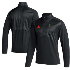 Мужская черная куртка Miami Hurricanes Sideline AEROREADY с рукавами реглан и молнией четверти adidas