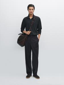 Рубашка-Поло с высоким воротом на молнии Massimo Dutti, темно-синий