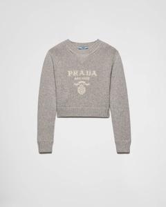 Шерстяной свитер с круглым вырезом из кашемира Prada, мраморно-серый