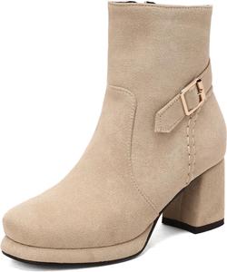 Женские ботильоны на толстом каблуке с молнией и платформой Klarmar, Beige 1