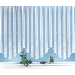 Штора Alina с кулиской, 1 шт., арочная форма, жаккард, полупрозрачная, с общим узором и каймой Weckbrodt, белый