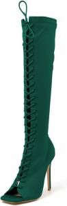 Женские сапоги FSJ с открытым носком, шнуровкой, до колена, выше бедра, на шпильке, с боковой молнией, модные, для вечеринки или выпускного, длинные, размер 4-15 US, Sea Green