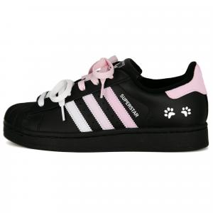 Adidas Originals Детские низкие скейтбордистские кроссовки Superstar 2 Cherry Blossom Snow, износостойкие, черные с розовым рисунком, унисекс