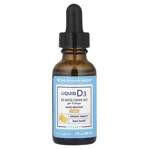 The Vitamin Shoppe, Жидкий витамин D3, цитрус, 25 мкг (1000 МЕ), 30 мл (1 жидк. Унция)