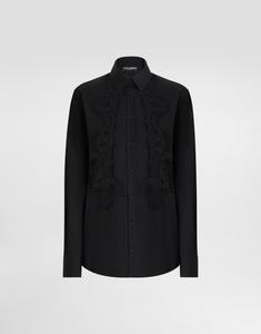 Рубашка из хлопкового поплина с кружевной вставкой Dolce & Gabbana, черный