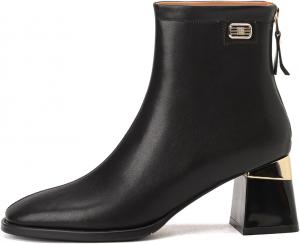 Женские кожаные ручной работы ботильоны TinaCus на среднем каблуке с молнией сзади, Black