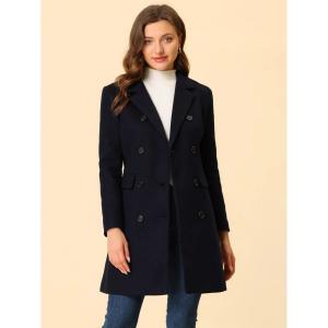 Женское двубортное пальто средней длины с воротником с зубцами и лацканами ALLEGRA K, темно-коричневый