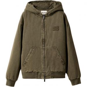 MIU MIU Детализированный худи с молнией, Olive Green
