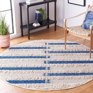 Ковер SAFAVIEH, 183 x 183 см, Natura Collection, Beige & Navy, ручной работы из хлопка, идеален для помещений с высокой проходимостью в гостиной, спальне (NAT655N)