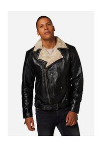 Мужская кожаная куртка Harlem - косуха на меховой подкладке и двусторонним воротником RICANO, черный