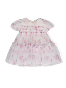 Платье из тюля с цветочным принтом Monnalisa, белый