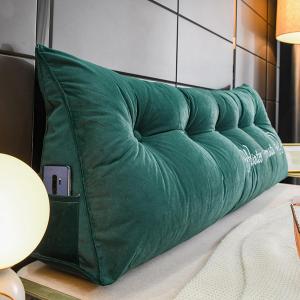 Подушка-клин COZMAX для чтения и изголовья, с боковыми карманами, цвет зеленый, размер King (71 дюйм/180 см)