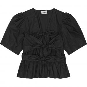 Блузка с пышными рукавами и бантом GANNI, черный