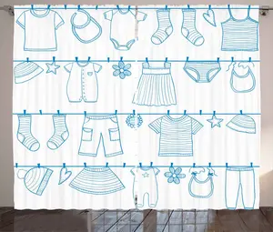 Штора для детского сада ABAKUHAUS в деревенском стиле, для сушки детского белья, для спальни, со сборками, петлями и крючками, 280 x 175 см, бело-голубая