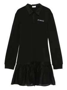 Платье с оборками и вышитым логотипом Pinko Kids, черный