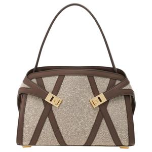 Ferragamo Холщовая сумка через плечо с кожаной отделкой большая женская бело-черная