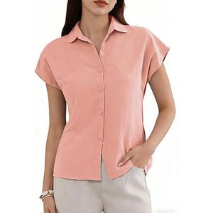 Хлопковая льняная рубашка для женщин с коротким рукавом Inspire Chic, Pink