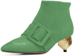 Женские стильные ботильоны XYD с металлической отделкой, невысоким каблуком, заостренным носком, боковой молнией и пряжкой, короткие офисные повседневные туфли, Green