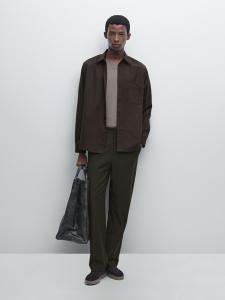 Рубашка свободного кроя с карманом Massimo Dutti, коричневый