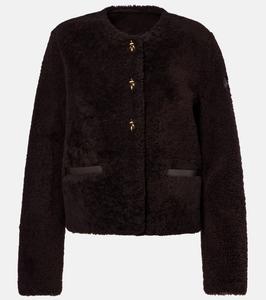 Укороченный пуховик с кожаной отделкой Moncler, коричневый