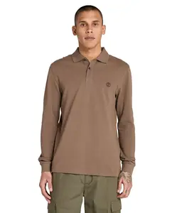 Мужская рубашка-поло из пике с длинными рукавами и приталенным кроем Timberland, светло-коричневый