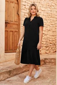 Ниспадающее платье-рубашка миди из трикотажа Live Unlimited, черный