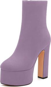 Ботильоны на платформе WAYDERNS для женщин с массивным каблуком, закрытым носком, боковой молнией, короткие ботинки высотой 15 см, модная обувь для свиданий, вечеринок и осени, Lavender