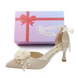 Take the Qin Тонкие каблуки на шпильке женские шампанское - шампанское золото (цветочный принт) [подарочный набор] (с подарком)