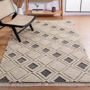 Ковер SAFAVIEH, 153 x 244 см, Kenya Collection, Ivory & Black, ручная вязка из шерсти, идеально для помещений с высокой проходимостью в гостиной, спальне (KNY805A)