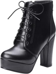 Женские платформенные байкерские ботинки с круглым носком на высоком каблуке Klarmar, Black 1