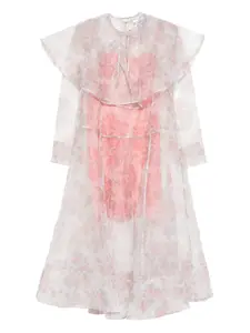 Сарафан миди с цветочным принтом и оборками Ganni, белый