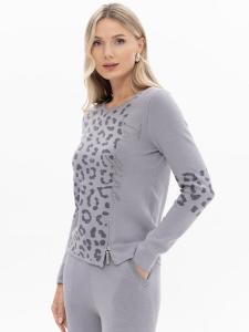 Свитер Passioni Pullover mit Leoprint-Details, светло-серый