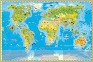 Настенная карта «Животные мира юного исследователя» для детей на булавочной основе - пинборд, ArtGlob